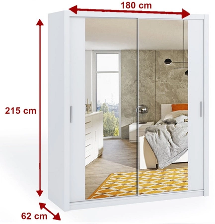 Szafa przesuwna z lustrem Rico 180 cm dąb monastery funkcjonalny mebel w stylu klasycznym szafa dedykowana do sypialni lub przedpokoju