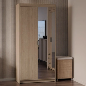 Szafa z lustrem Rene 90 cm dąb olejowany klasyczny design prosta forma idealna szafa do sypialni lub przedpokoju obrzeża wykończone ABS