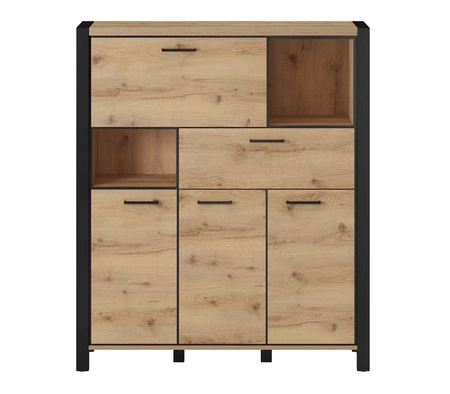 Komoda wysoka Aktiv 120 cm dąb taurus / czarny designerska komoda z szufladą w stylu industrialnym czarne metalowe uchwyty