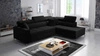Narożnik z funkcją spania Nausa III czarny prawostronny velvet stylowy komfortowy narożnik regulowane zagłówki pojemnik na pościel