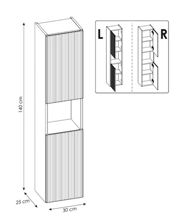 Słupek łazienkowy wiszący Nova 30 cm beżowy solidnie wykonana szafka łazienkowa z gustownym ryflowanym frontem