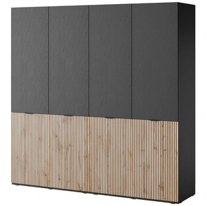 Szafa Sandbox 202 cm czarny / dąb wotan elegancka i funkcjonalna szafa z ryflowanymi frontami mebel z kolekcji szaf modułowych