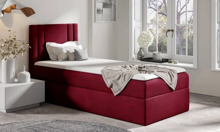 Łóżko kontynentalne Alia 80x200 bordowe nowoczesny styl idealne łóżko do pokoju dziecięcego subtelne pionowe przeczycia na wezgłowiu