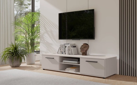 Szafka RTV Maxione 190 cm beżowa pojemna szafka pod telewizor w stylu klasycznym prosta konstrukcja uniwersalna kolorystyka