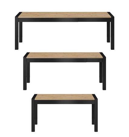 Stół rozkładany Aktiv 90x160-200-240 cm dąb taurus / czarny klasyczna forma doskonała propozycja do jadalni odporny blat