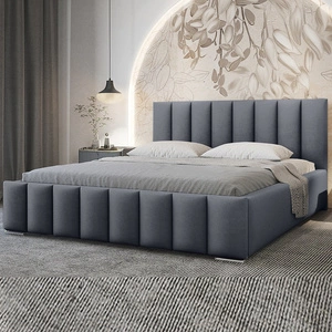 Łóżko tapicerowane Foggo 140x200 szare stylowe łóżko z pojemnikiem na pościel wygodny zagłówek zachwyca eleganckim designem