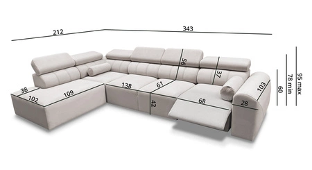 Narożnik z funkcją spania Cantare XI Lux szary popiel lewostronny komfortowy narożnik do salonu z podnoszonym podnóżkiem miękka tkanina