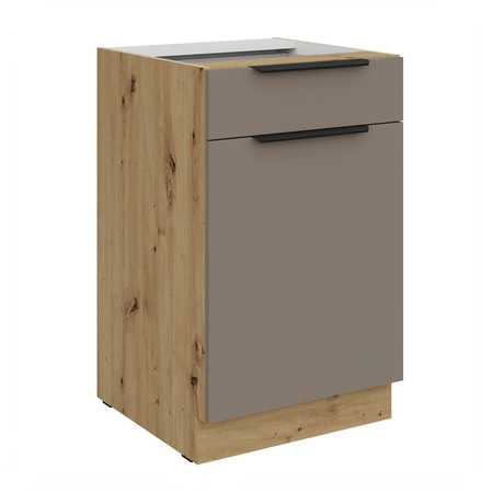 Szafka kuchenna stojąca z szufladą i półką Fiuggi Ar 50 D 1F 1S BB fronty szafki kuchennej wykończone w technologii anti fingerprint