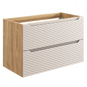 Szafka pod umywalkę Ocean 90 cm dąb olejowany / beżowy designerska szafka z pojemnymi szufladami oryginalne poziome ryflowanie