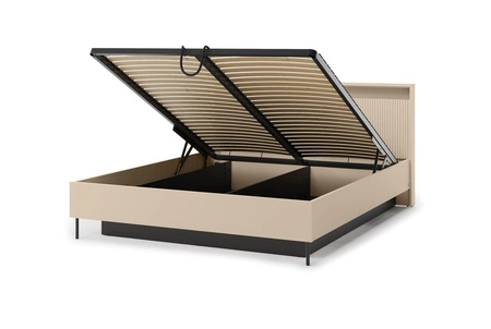 Zestaw mebli do sypialni Trend beżowy nowoczesny design komplet mebli o eleganckiej stylistyce z ryflowaniem oraz oświetleniem LED