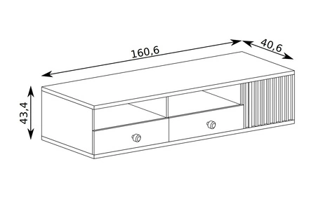 Szafka RTV Cali 160 cm dąb artisan / czarny elegancki styl szafki pod telewizor czarne uchwyty ozdobne lamele na drzwiach pojemne szuflady