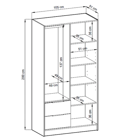 Szafa z lustrem Aspen 105 cm dąb artisan / czarne lamele nowoczesny design mebla drzwi szafy ozdobione lamelami