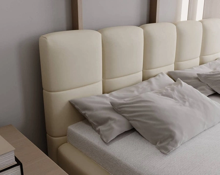 Łóżko tapicerowane Olne 140x200 beżowe stylowe łóżko z pojemnikiem na pościel wygodny zagłówek zachwyca eleganckim designem