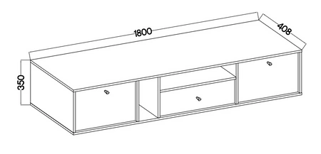 Szafka RTV wisząca Kioto IV 180 cm czarny grafit elegancka szafka w ponadczasowej kolorystyce subtelne uchwyty w kolorze złotym