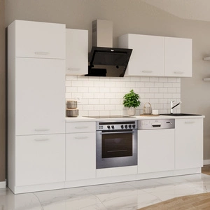 Zestaw mebli kuchennych z blatem Toni 270 cm biały komplet kuchenny doskonale prezentuje się w klasycznych i nowoczesnych wnętrzach