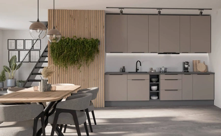 Zestaw mebli kuchennych Fiuggi Ant 300 cm stylowe szafki kuchenne z frontami wykonanymi w technologii anti fingerprint metalowe uchwyty