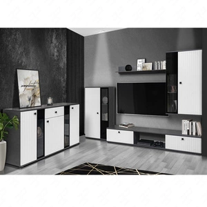 Zestaw mebli Senja matera / biały nowoczesny design ozdobne ryflowane fronty z metalowymi uchwytami