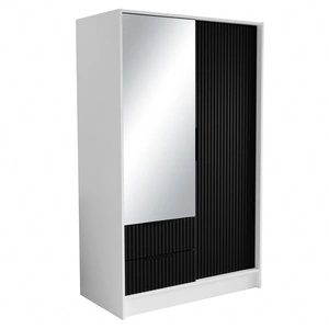Szafa z lustrem Norel 102 cm biały / czarny stylowa szafa o nowoczesnym designie z ryflowanymi frontami i pojemnymi szufladami