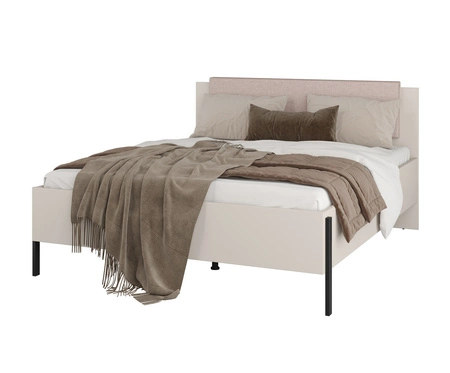 Łóżko Jukon S 160x200 cm beżowe elegancka forma mebla w nowoczesnym stylu łóżko do sypialni na metalowych czarnych nogach z tapicerowanym zagłówkiem