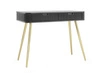 Konsola Zoya czarna z szufladami stylowa oraz funkcjonalna toaletka zaoblony kształt bryły ryflowane fronty szuflad złote nogi