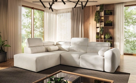 Narożnik z funkcją spania Cantare VII kremowy lewostronny narożnik z pojemnikiem na pościel wykonany z trwałej tkaniny typu plusz