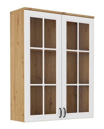 Kredens Scandi 100 cm dąb artisan / biały klasyczny design bezpieczne szkło hartowane stylowe frezowane fronty pojemne szuflady