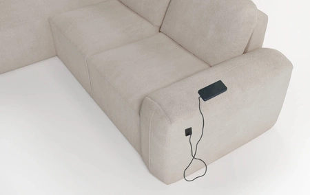 Narożnik z funkcją spania Arbon grafitowy lewostronny nowoczesne wzornictwo narożnika o charakterystycznym kształcie miękka tkanina