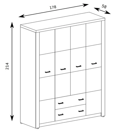 Szafa Indiana 178 cm jesion ciemny elegancka stylistyka szafy z szufladami wzbogacona o subtelne czarne uchwyty idealna szafa do sypialni