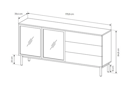 Komoda z szufladami Clovis 180 cm czarny / dąb evoke nietuzinkowy design komody z przeszklonymi frontami systemem push to open