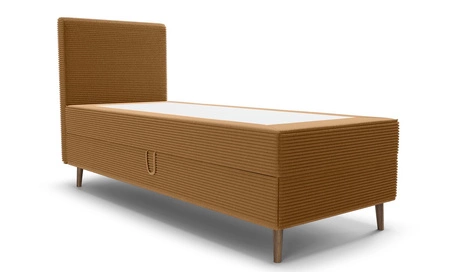 Łóżko kontynentalne Totti 90x200 miodowe stylowe łóżko z pojemnikiem na pościel trójwymiarowa tkanina o wyrazistych prążkach