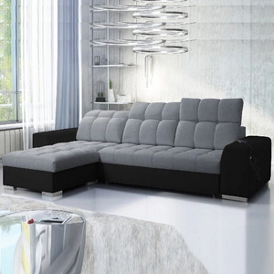 Narożnik z funkcją spania Luigi szary / czarny lewostronny narożnik z dwoma pojemnikami na pościel tkanina o ciekawej strukturze