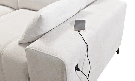 Narożnik z funkcją spania Penejos III Lux jasny szary lewostronny narożnik do salonu z wysuwanym podnóżkiem pojemnik na pościel