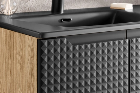 Szafka pod umywalkę Luxor 80 cm dąb olejowany / czarny nowoczesny design szafki ciekawe trójwymiarowe ryflowania na frontach