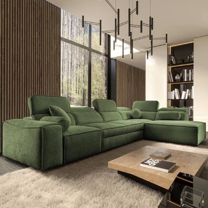 Narożnik z funkcją spania Viano XI zielony prawostronny modny i stylowy narożnik z regulowanymi zagłówkami ozdobne poduszki