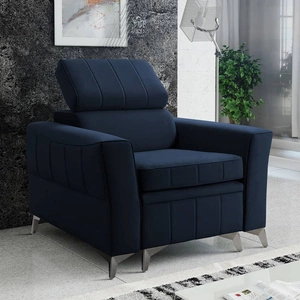 Fotel Rava granatowy praktyczny i komfortowy fotel do salonu z regulowanym zagłówkiem oraz pojemnikiem miękka tkanina typu velvet