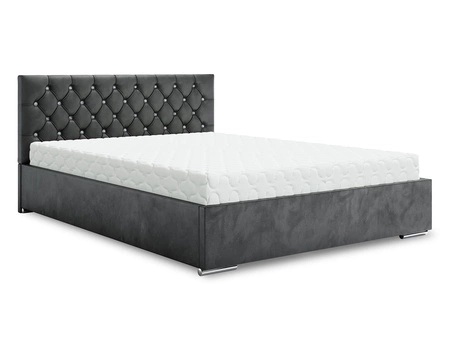 Łóżko tapicerowane Bauru 140x200 szare z pojemnikiem w nowoczesnym skandynawskim stylu z pikowanym zagłówkiem z kryształkami