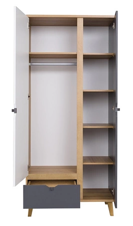 Szafa Memone 90 cm dąb złoty / biały / grafitowy nowoczesny design idealna szafa do pokoju młodzieżowego lub przedpokoju