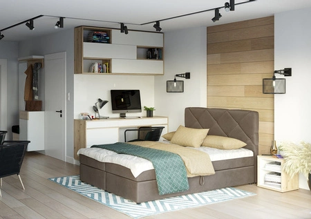 Łóżko kontynentalne Luton 160x200 jasny brąz w nowoczesnym skandynawskim stylu z charakterystycznym zagłówkiem