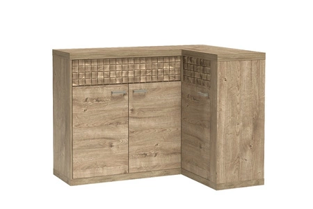 Komoda narożna Natural 132x96 cm dąb ribbeck designerska komoda z szufladami i oświetleniem LED dekoracyjna drewniana listwa