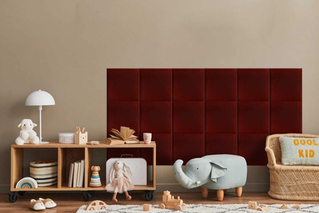 Panel tapicerowany Quadra 40x40 cm bordowy stylowy panel ścienny kwadrat welurowa tkanina modne wykończenie każdej aranżacji