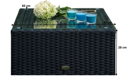 Stolik ogrodowy Tinto szary wszechstronny design wpisujący się w ogrodowe przestrzenie oraz mniejsze tarasy lub balkony szklany blat