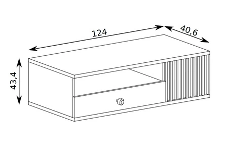 Szafka RTV Cali 124 cm dąb artisan / czarny elegancki styl szafki pod telewizor czarne uchwyty ozdobne lamele na drzwiach pojemna szuflada