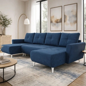 Narożnik z funkcją spania Felicie U granatowy stylowy i elegancki narożnik wpisujący się w aranżacje w stylu skandynawskim