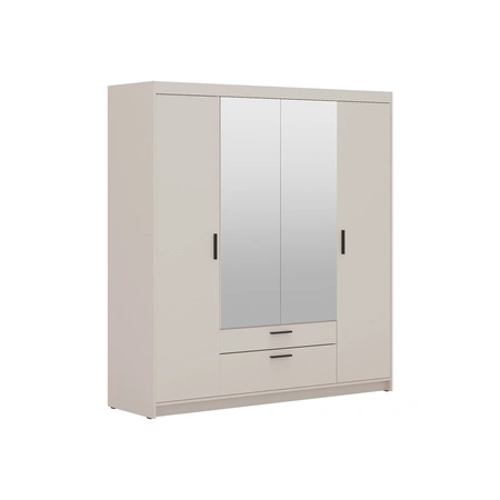 Szafa z lustrem Rene 176 cm beż piaskowy stylowy design czarne uchwyty idealna szafa do sypialni pojemne szuflady