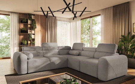 Narożnik z funkcją spania Cantare III szary popiel prawostronny komfortowy i stylowy narożnik do salonu dwa pojemniki na pościel