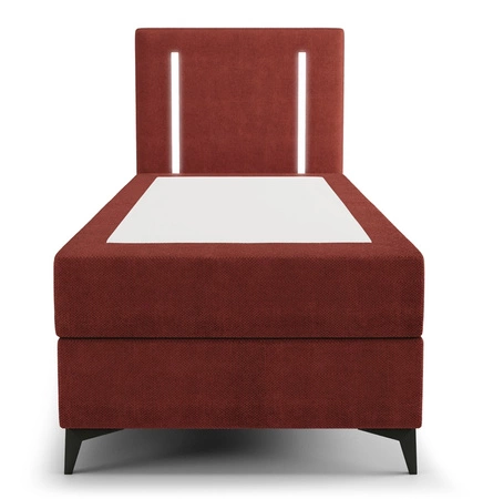 Łóżko kontynentalne Norco 80x200 bordowe stylowe łóżko z pojemnikiem oświetlenie umieszczone w zagłówku nadaje wyjątkowości