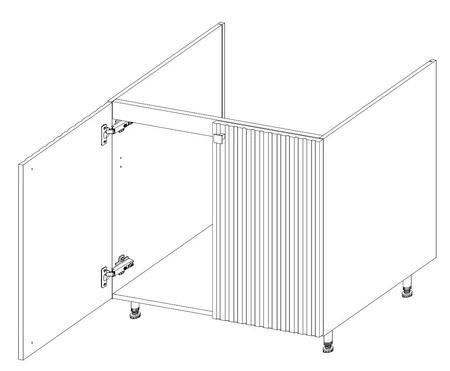 Zestaw mebli kuchennych Chevron / Verdi 260 cm szafki kuchenne z subtelnym wzorem jodełki na frontach czarne metalowe uchwyty