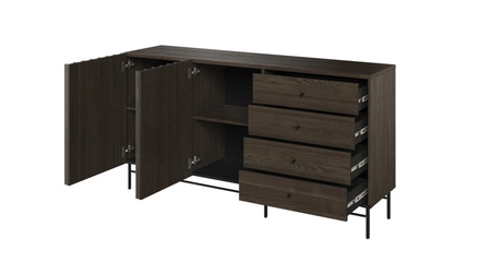 Komoda z szufladami Piemonte 165 cm jesion portland / czarny wsparta na metalowym stelażu designerski front przyozdobiony lamelami