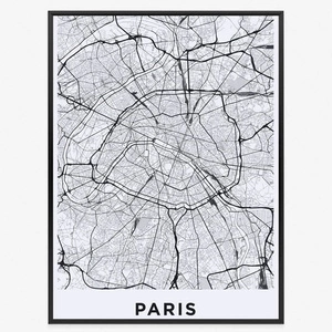 Plakat mapa Paryża szwarc plan 70x100 plakat w ramie precyzyjny wydruk ze stylową grafiką doskonała dekoracja do salonu lub sypialni