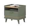 Szafka nocna Scandia zielona / dąb olejowany nowoczesny design szafki z szufladą osadzonej na wysokich nogach idealna do sypialni